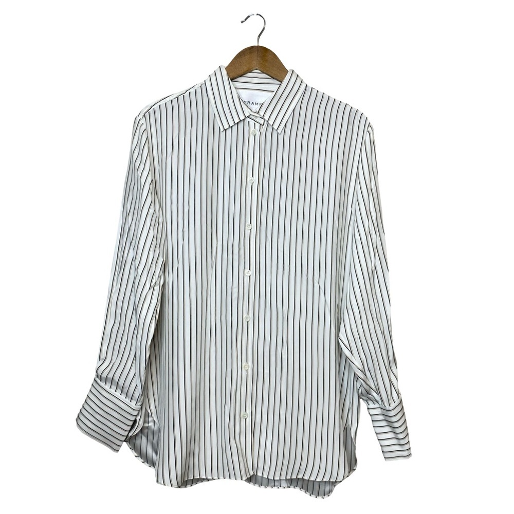 Frame 100% Silk Off White Multi Stripe Button Down Blouse Oversized Relaxed sm - Picture 4 of 12